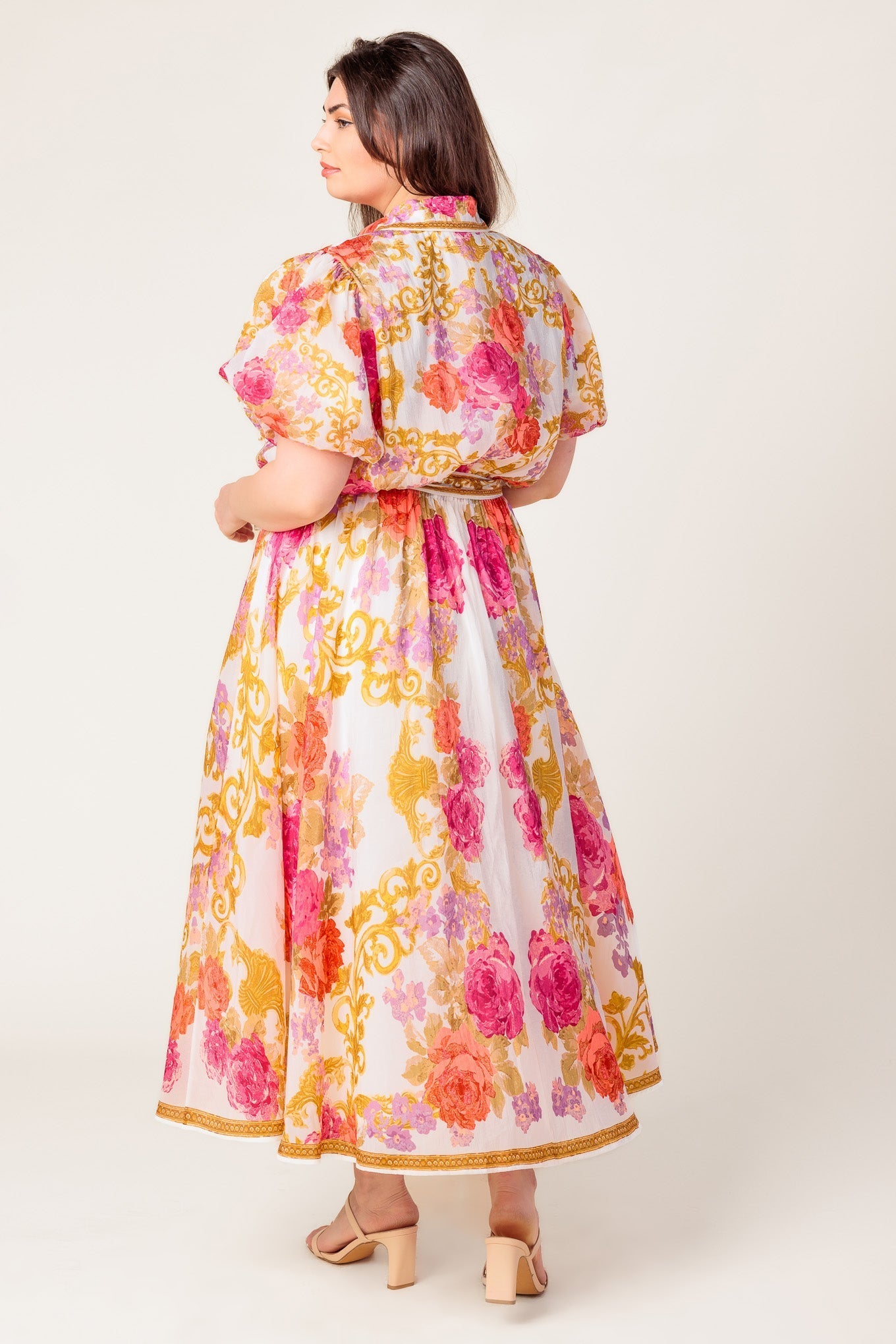 MAKING IT RIGHT IVORY FLORAL WOVEN MIDI DRESS Flying Tomato